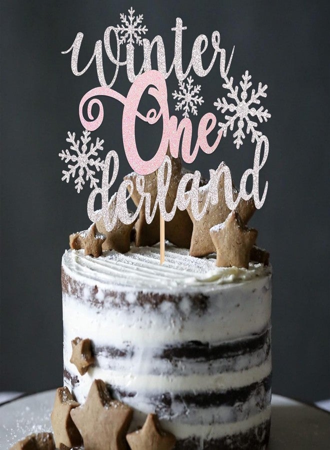 Confetti Sparkling Winter Onederland Snowflake Birthday Cake Topper - Glittery Silver and Blue Snowflake Theme Decorations for First Birthdays and Winter Celebrations (Pink) - Image 5
